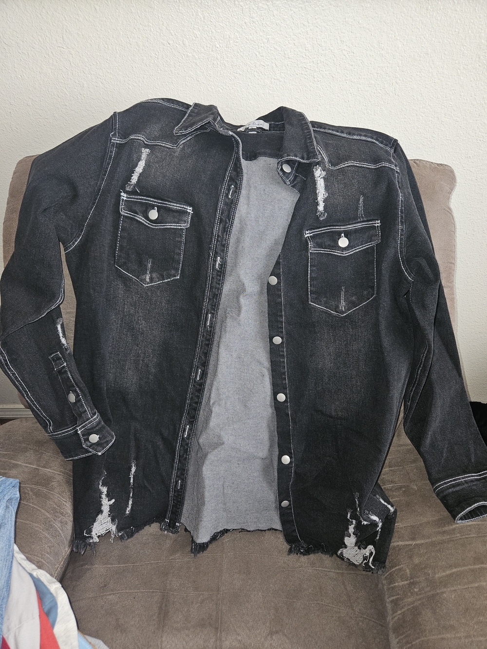 Love Tree Black Distressed Denim Shacket